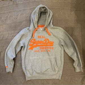Superdry Heather Gray Hoodie with Bold Orange Print